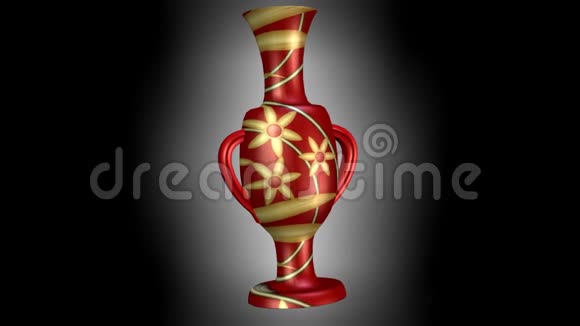 奢华的3d古色古香的东方器皿红色背景上有金色花纹黑色背景上有卡拉菲视频的预览图