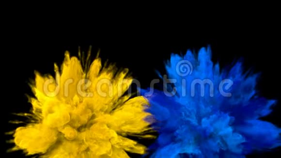 黄色蓝色爆炸多种颜色的烟雾爆炸流体粒子阿尔法视频的预览图