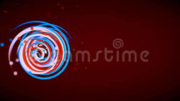 红色背景上带有彩色螺旋的抽象运动图形4k视频的预览图