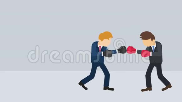 商人们戴着拳击手套战斗战斗商业竞争概念循环动画的平面风格视频的预览图