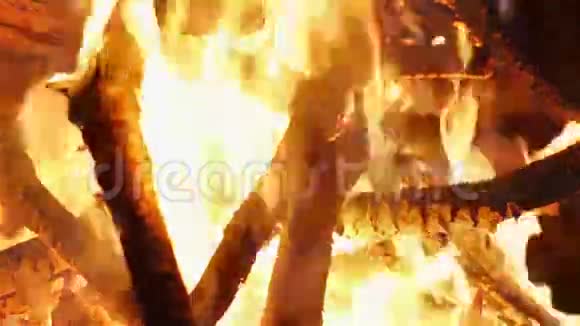 夜晚熊熊燃烧的篝火视频的预览图