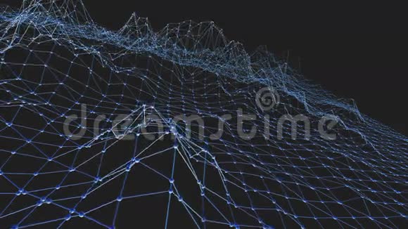 抽象干净的蓝色挥动三维网格或网格作为精细的背景蓝色几何振动环境或脉动数学视频的预览图