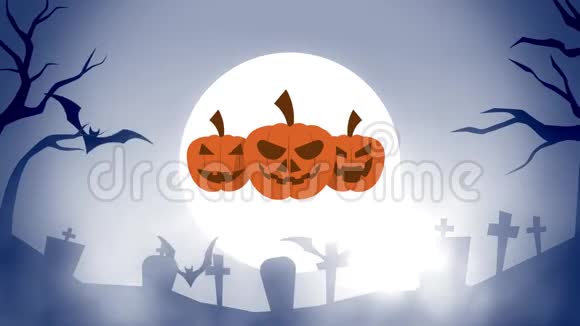带有南瓜月亮和蝙蝠的万圣节快乐贺卡视频的预览图