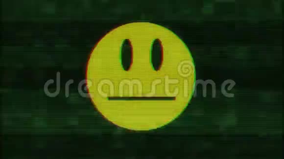 扑克脸微笑脸符号在hud屏幕无缝环故障干扰动画背景新动态复古视频的预览图
