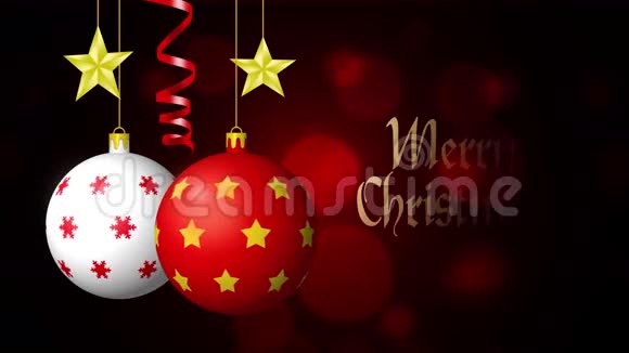 圣诞快乐黑色背景上的圆球星星和蛇纹石视频的预览图