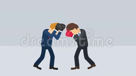 商人们戴着拳击手套战斗战斗商业竞争概念循环动画的平面风格视频的预览图