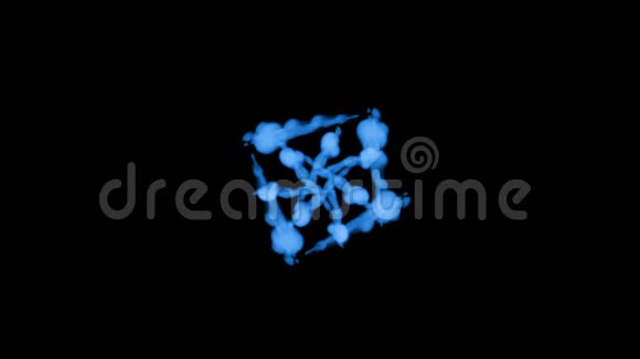 荧光蓝墨水或烟雾形成恒星在黑色上缓慢地分离蓝色水粉混合在水中使用墨水视频的预览图