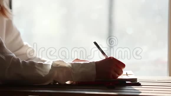 女人用钢笔在笔记本上写东西视频的预览图