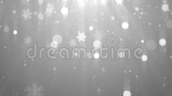 圣诞背景动画画面白色主题闪烁的粒子雪花飘落闪耀的灯光视频的预览图