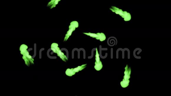 荧光亮绿的颜色混合在水中形成圆圈这是3d渲染镜头的慢动作墨水背景视频的预览图