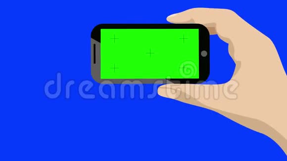带绿色屏幕的矢量手水平手持智能手机视频的预览图