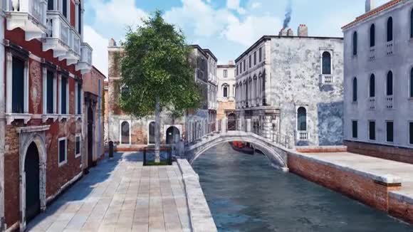 威尼斯街道石桥在狭窄的运河上视频的预览图