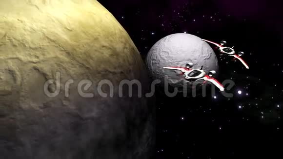 宇宙飞船在行星和月球上空飞行视频的预览图