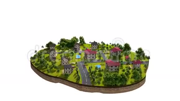 象征小镇的海岛生活与人们日常生活作为Sims三维动画阿尔法哑光视频的预览图