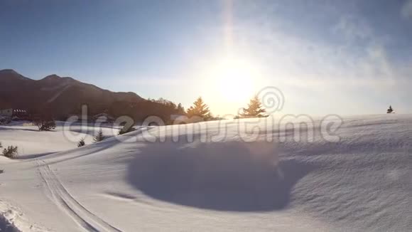美丽的冬季景观在阳光明媚的日子里白雪皑皑视频的预览图