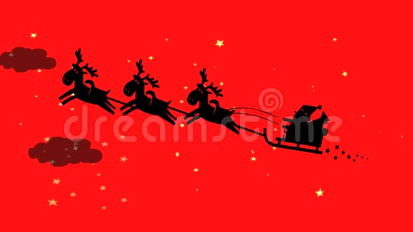 圣诞老人和他的驯鹿在天空中飞翔视频的预览图