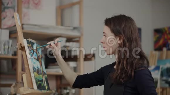 油画中的艺术家绘画景观视频的预览图