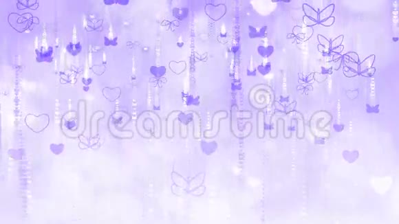 紫罗兰情人节背景蝴蝶和红心视频的预览图