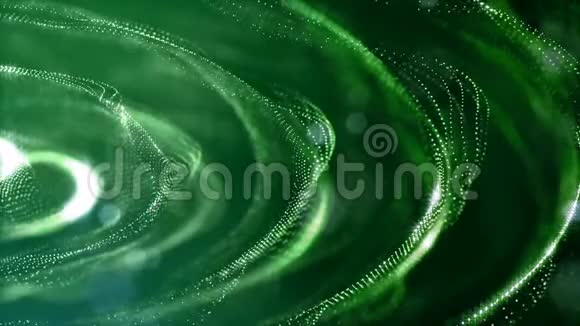 绿色无缝抽象背景与粒子具有景深辉光和数字元素的虚拟空间视频的预览图