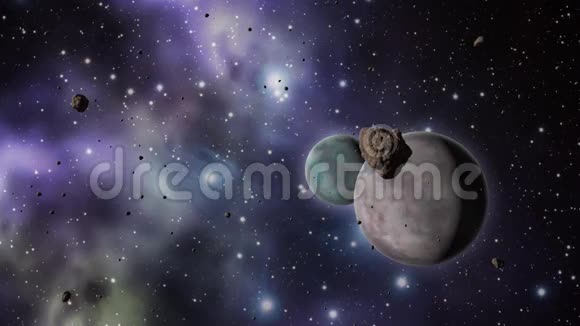有行星和恒星的小行星场视频的预览图