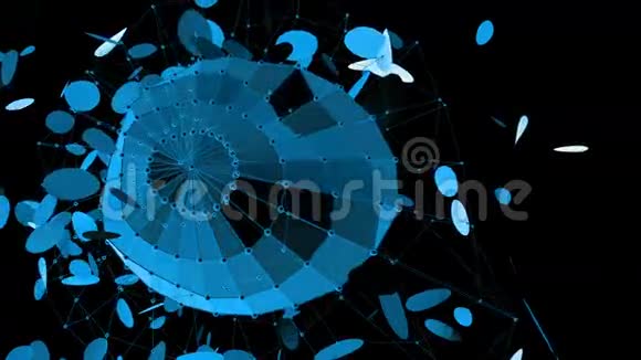 抽象蓝色挥动三维网格或网格的脉动几何物体用作抽象CG背景蓝色几何视频的预览图