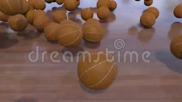 多个篮球球在木地板上滚动和弹跳4KPro产品剪辑视频的预览图