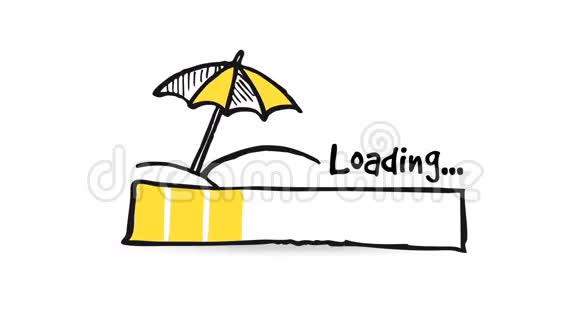 上传下载加载状态栏与阳伞和海滩夏季概念动画视频的预览图