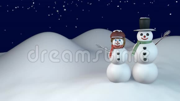 冬天的夜晚雪人和雪女视频的预览图