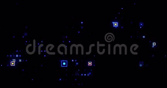 黑色背景下流动的电子蓝色数字方形粒子视频的预览图