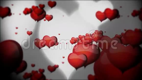 红色的心与白色的影子浮动的动画情人节视频的预览图