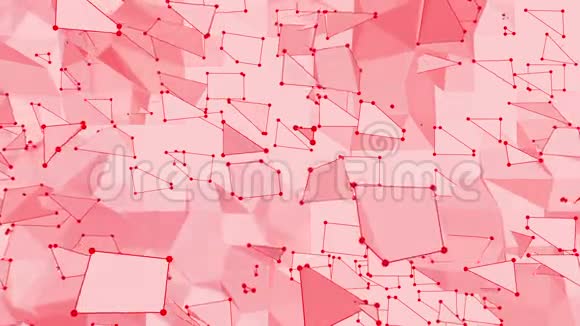 玫瑰或粉红色低聚波动表面作为分形环境红色多边形几何振动环境或脉动视频的预览图