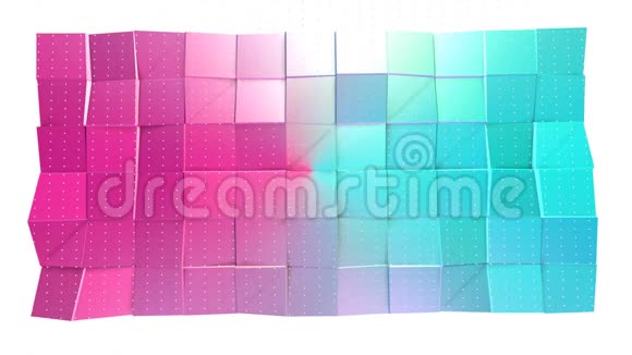 抽象简单的蓝色粉红色低聚三维表面和飞行白色晶体作为幻想环境软几何低聚视频的预览图
