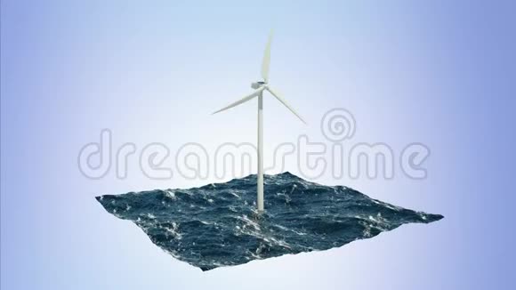 海上的风车被隔离在蓝色上3D绘制4K视频的预览图