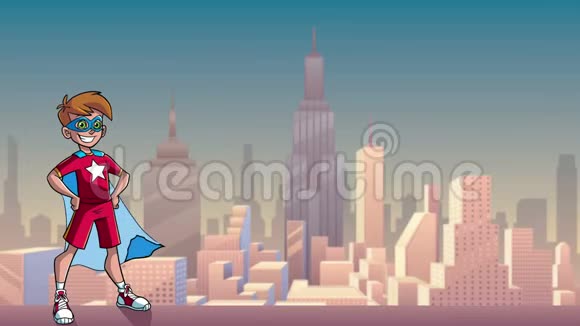 小超级男孩城市背景视频的预览图