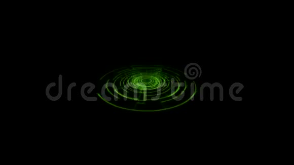 垂直光射线在地面绿色上旋转的TronHologram门涡视频的预览图