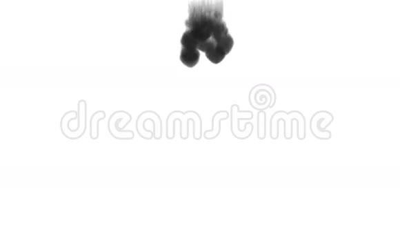一个墨流注入黑染云或烟雾墨水在白色上缓慢注入黑色的水坑视频的预览图