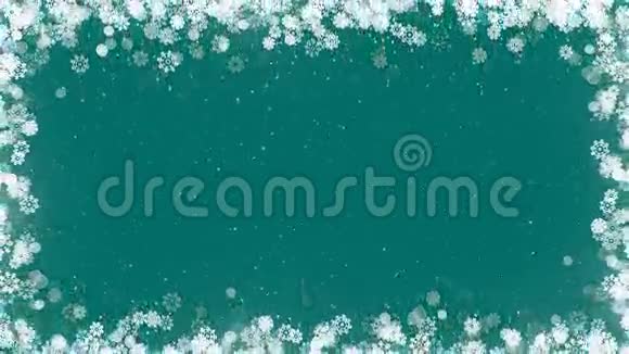 圣诞卡框架与雪花在翡翠背景视频的预览图