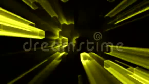 具有霓虹灯效果和灯光背景的黄色抽象六边形动画视频的预览图