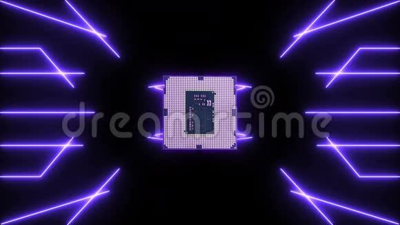 带CPU的紫色移动电子未来路板无缝循环视频视频的预览图