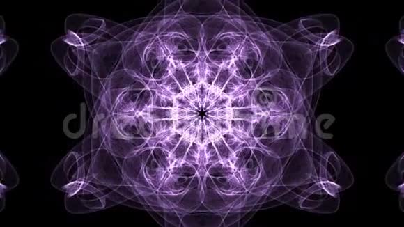 现场紫色分形曼陀罗视频隧道黑色背景精神和冥想的动画对称模式视频的预览图