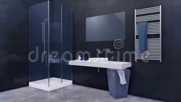 现代深色浴室内部玻璃淋浴3D视频的预览图