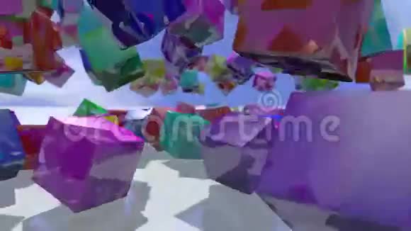 五颜六色的动画立方体块落下来3D绘制4K视频的预览图