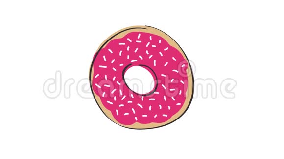 动画旋转甜甜圈与粉红色草莓顶部动画手绘卡通插图循环能力视频的预览图