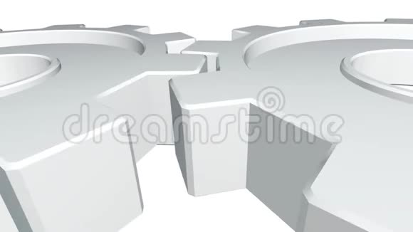 三维动画两个齿轮的白色旋转白色背景阿尔法频道关门视频的预览图