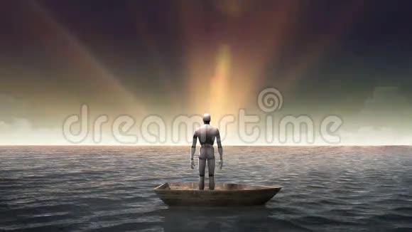 上升类型艺术知识机器人前面半机器在船上在海洋海洋视频的预览图