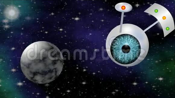 带有UFO的科幻视频幻想太空船蓝眼飞槽宇宙3D电脑制作电影视频的预览图