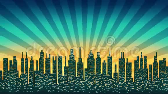 城市天际线轮廓与明亮的窗户背景下闪耀的天空无缝的环阿尔法哑光视频的预览图