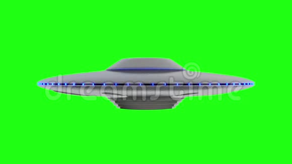不明飞行物蓝灯旋转无限重复回路的飞碟在绿屏背景上隔离视频的预览图