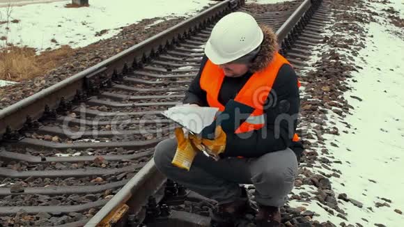 铁路工人检查铁路附近的文件视频的预览图