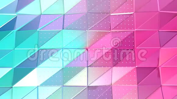 抽象简单的蓝色粉红色低聚三维表面和飞行白色晶体作为未来浮雕软几何低聚视频的预览图